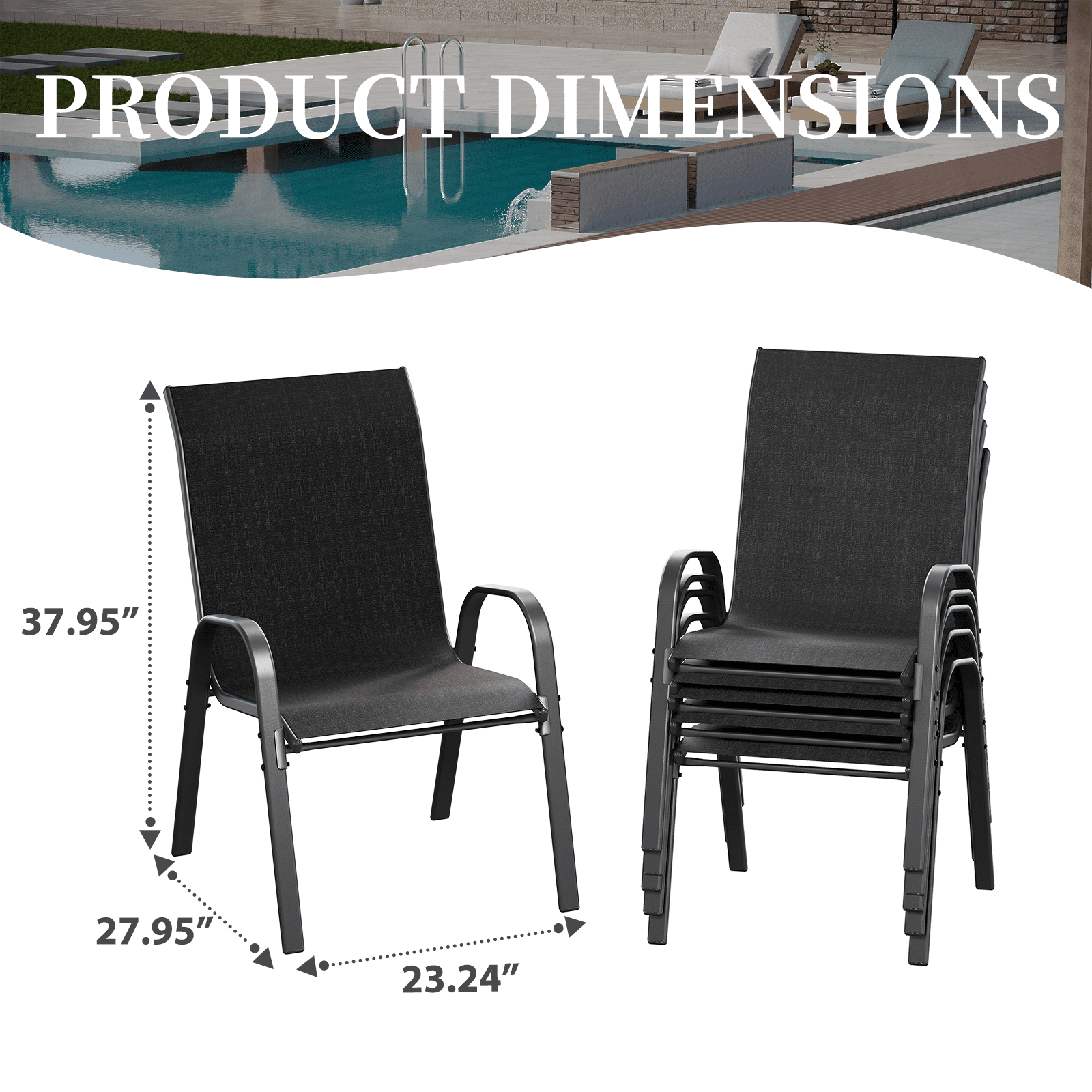 AMOPATIO Patio Chairs Set of 4, Outdoor Stackable Dining Chairs for All Weather, Breathable Garden Outdoor Furniture for Backyard Deck, Black