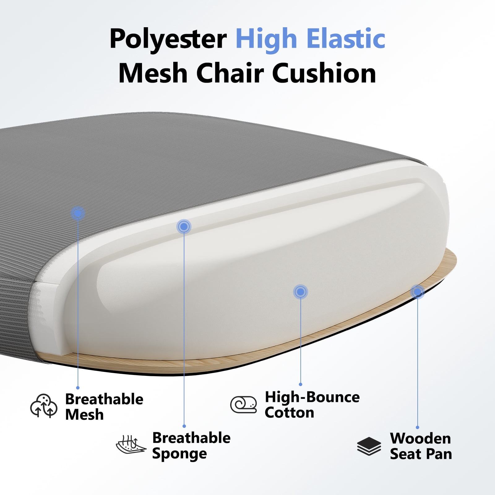 HomeZeer Desk Chairs with Wheels, Mesh Office Chair with Lumbar Support, Ergonomic High Back Office Chair with Adjustable Headrest and Flip-up Arms, Executive Office Chair Home Office, White & Gray