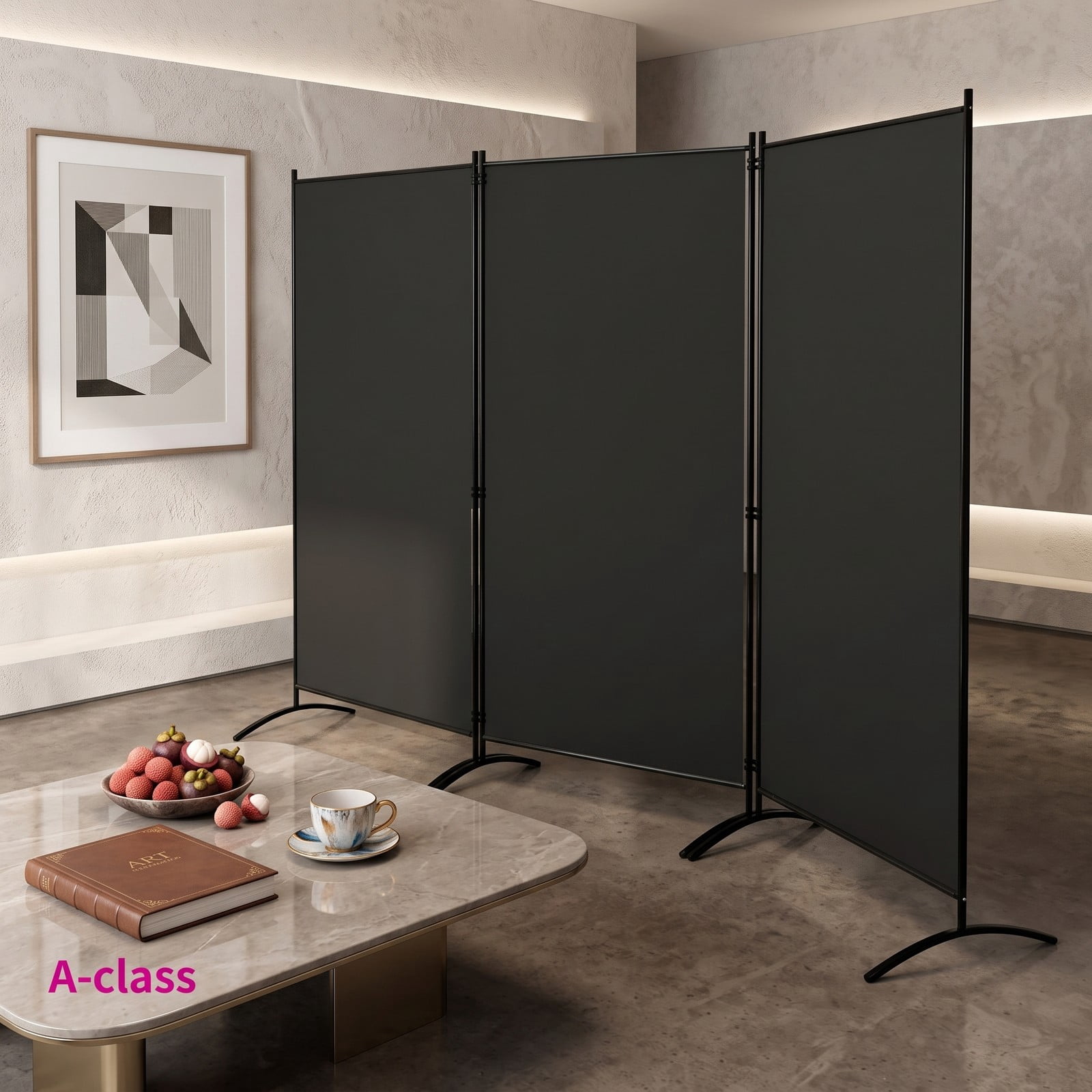 ALPULON 6 FT 3-Panel Room Divider, Freestanding Folding Privacy Partition Screen with Durable Hinges and Steel Base for Office, Bedroom, Home Decor, Gray