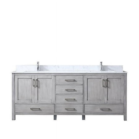 Lexora  80 in. Jacques Double Vanity with White Carrera Marble Top, White Square Sinks & No Mirror - Distressed Grey