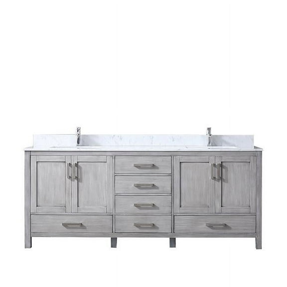 Lexora  80 in. Jacques Double Vanity with White Carrera Marble Top, White Square Sinks & No Mirror - Distressed Grey
