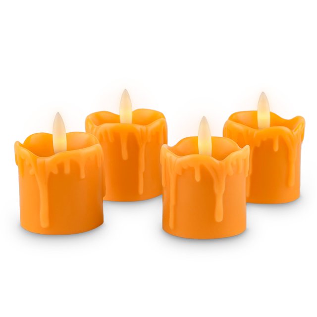 Velas votivas sin llama, cera auténtica, naranja rizada, 5 cm, 4 unidades