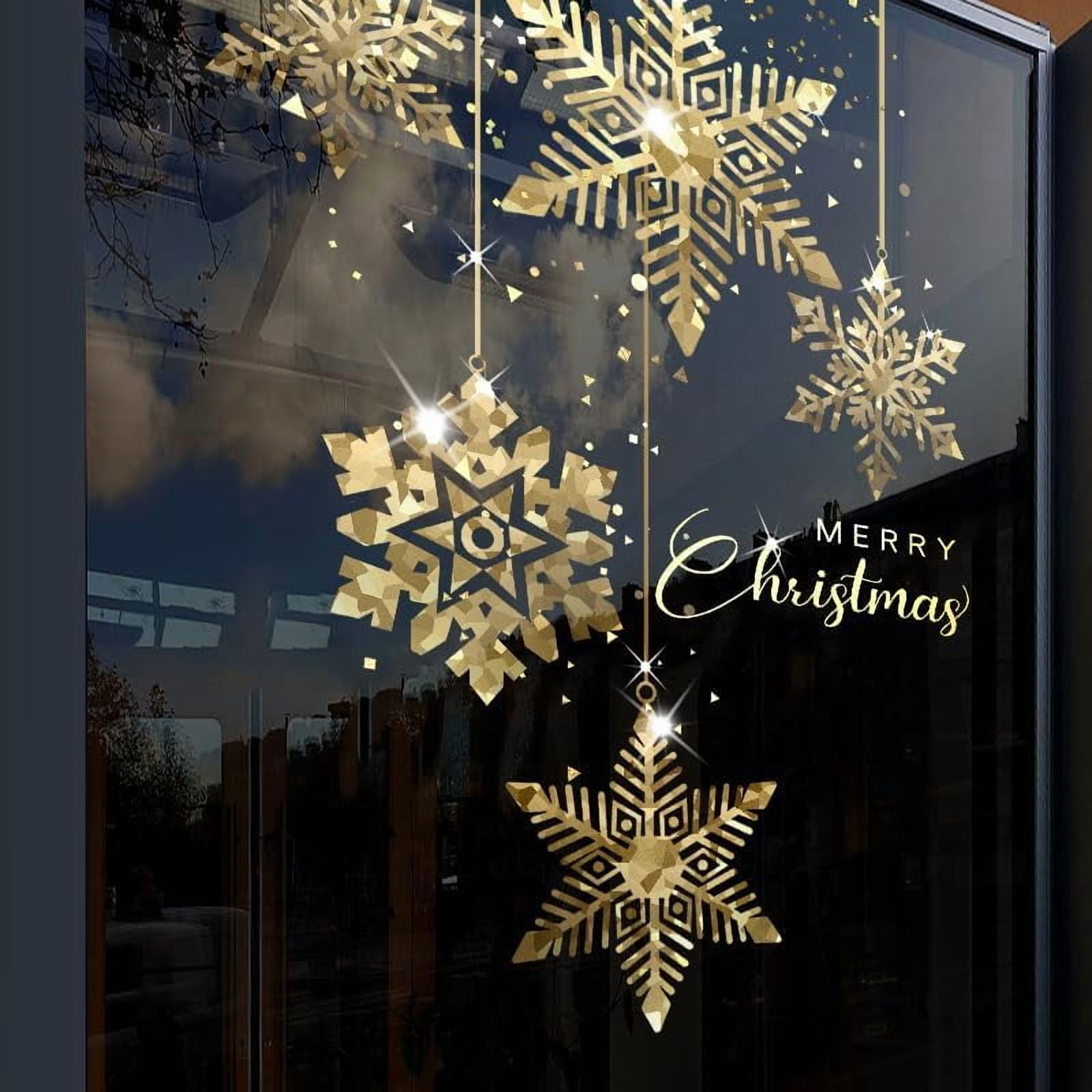 Golden Christmas Tree Window Clings Stickers for Glass, Large DIY Static Wall Window Door Mural Showcase Decal Sticker