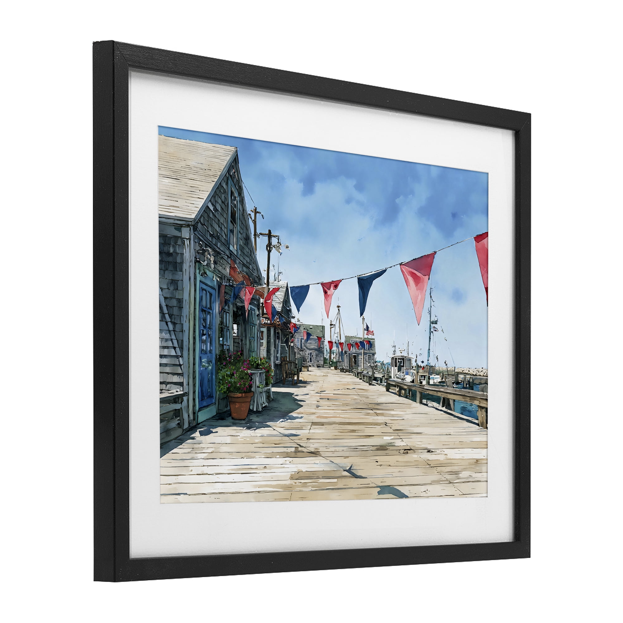 Stupell Industries Seaside Fishing Wharf Black Framed Print Under Glass, design by Franklyn Gregory