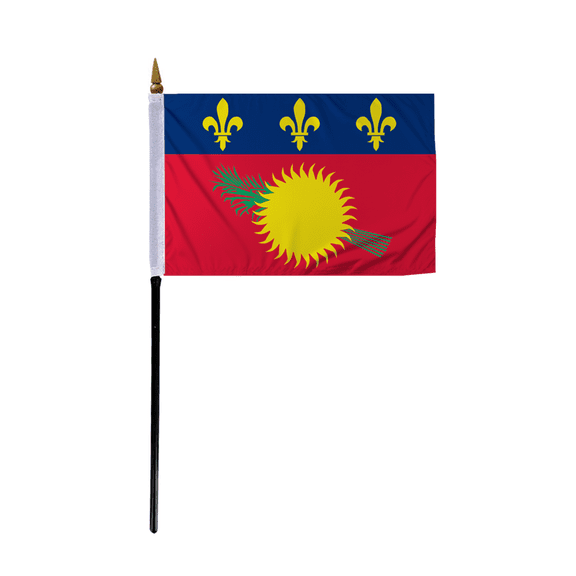 Promopatriot Small Guadeloupe Country Stick Flag 4x6 inch 11" Plastic Stick Polyester Fabric Stitched Edges Hand Held Mini Small Stick Flags