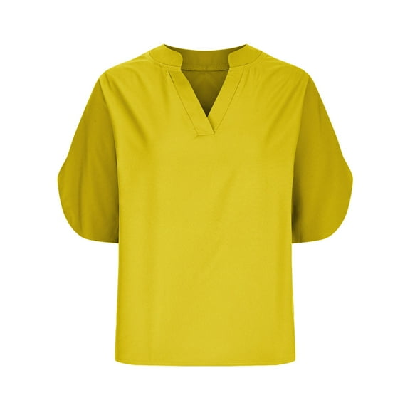 Diufon Womens Casual Shirts Summer Solid Color Breathable Tops Short Sleeve V Neck T-Shirts