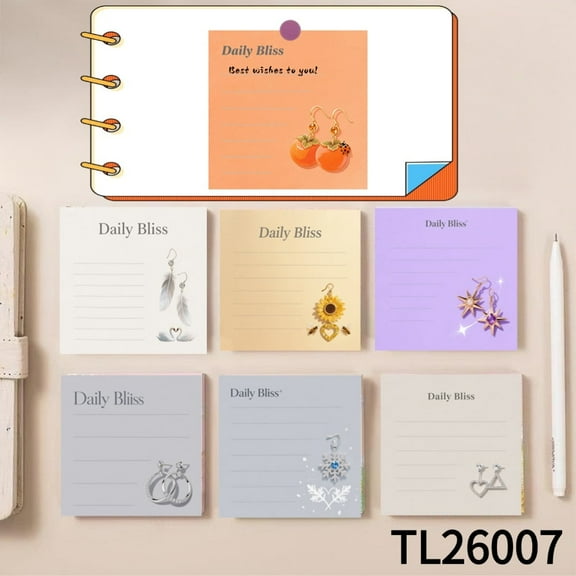 Note Pads: Earring Love Designs for Romance (3.54×3.54 Inches) 100-Pack with105 Emoticon Stickers, Quickly Jotting Down Reminders, Leaving Temporary Messages, Strong Adhesive for Any Surface