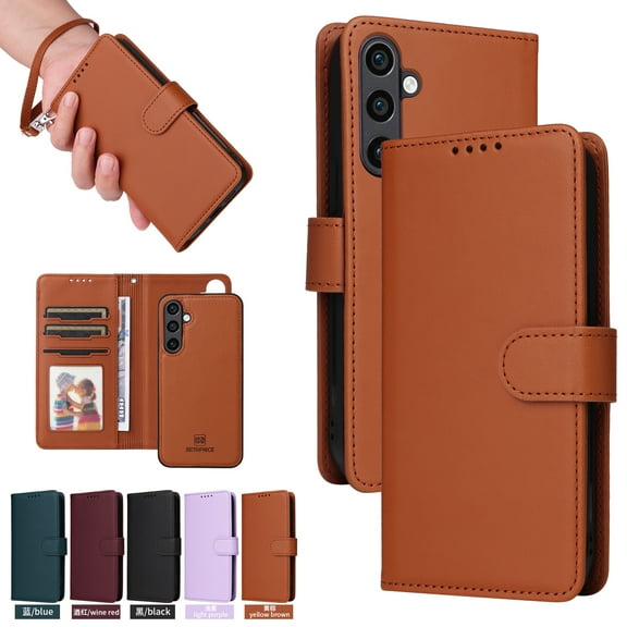 Compatible with Samsung Galaxy A34 5G Phone Case Detachable Wallet, Magnetic Flip Folio with Credit Card Holder & Cash Slot, Premium PU Leather, Wristlet, Kickstand Shockproof Cover, Brown