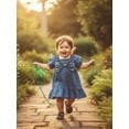 thumbnail image 4 of BemeyourBBs Toddler Baby Girl Denim Dress Puff Short Sleeve Front Bow Summer Princess Dress Cute Ruffle Square Neck A-line Party Jean Dress Clothes, 4 of 9