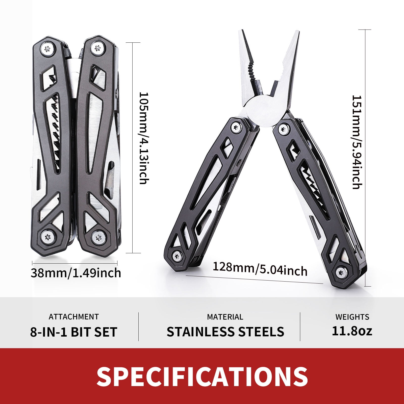 TAWOM 21-in-1 Multitools Pocket Knife, Multi-Function Pliers, Self-Locking EDC Survival Gear with Pouch for Camping, Outdoor , Father's Day Gift for Men, Dad, Him, Gray