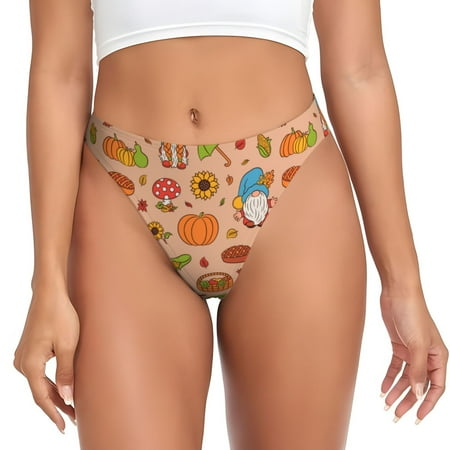 Qokaie Fall Gnomes1 Printed Women s Cotton Thong Underwear  Sexy Breathable Panties G-string-Large