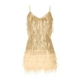 thumbnail image 4 of Hvot&aat Women's Sexy Tassel Sequins Dress Spaghetti Strap Feather Hem Backless Cocktail Party Latin Dance Mini Dress, 4 of 7