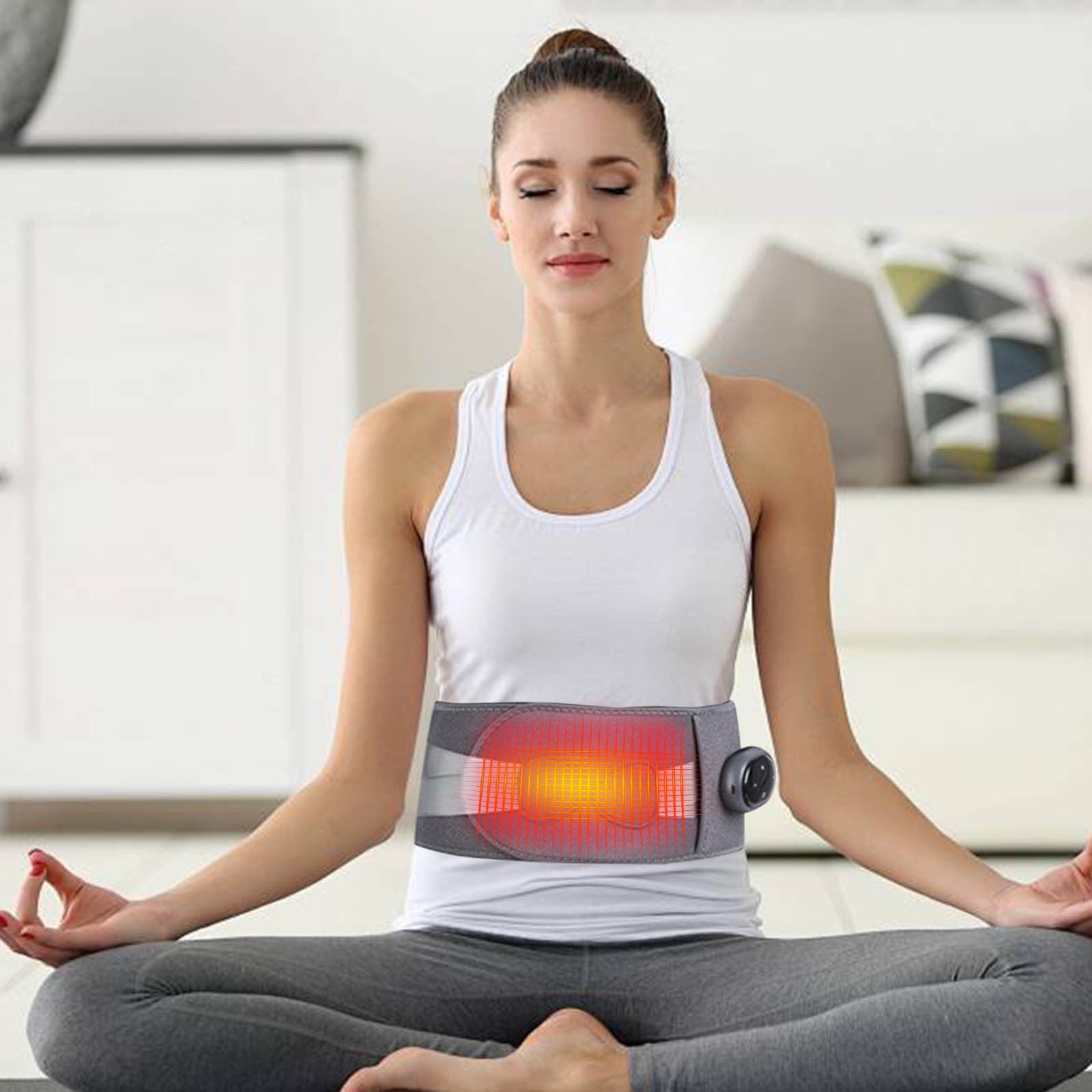 SNGMN Rechargeable Waist Heating Belt with Red Light Heating Vibration Massage 3 Heat Levels 3 Massage Modes Digital Display Controller Moxa Bag Compatible Adjustable Wear Anti Touch Design