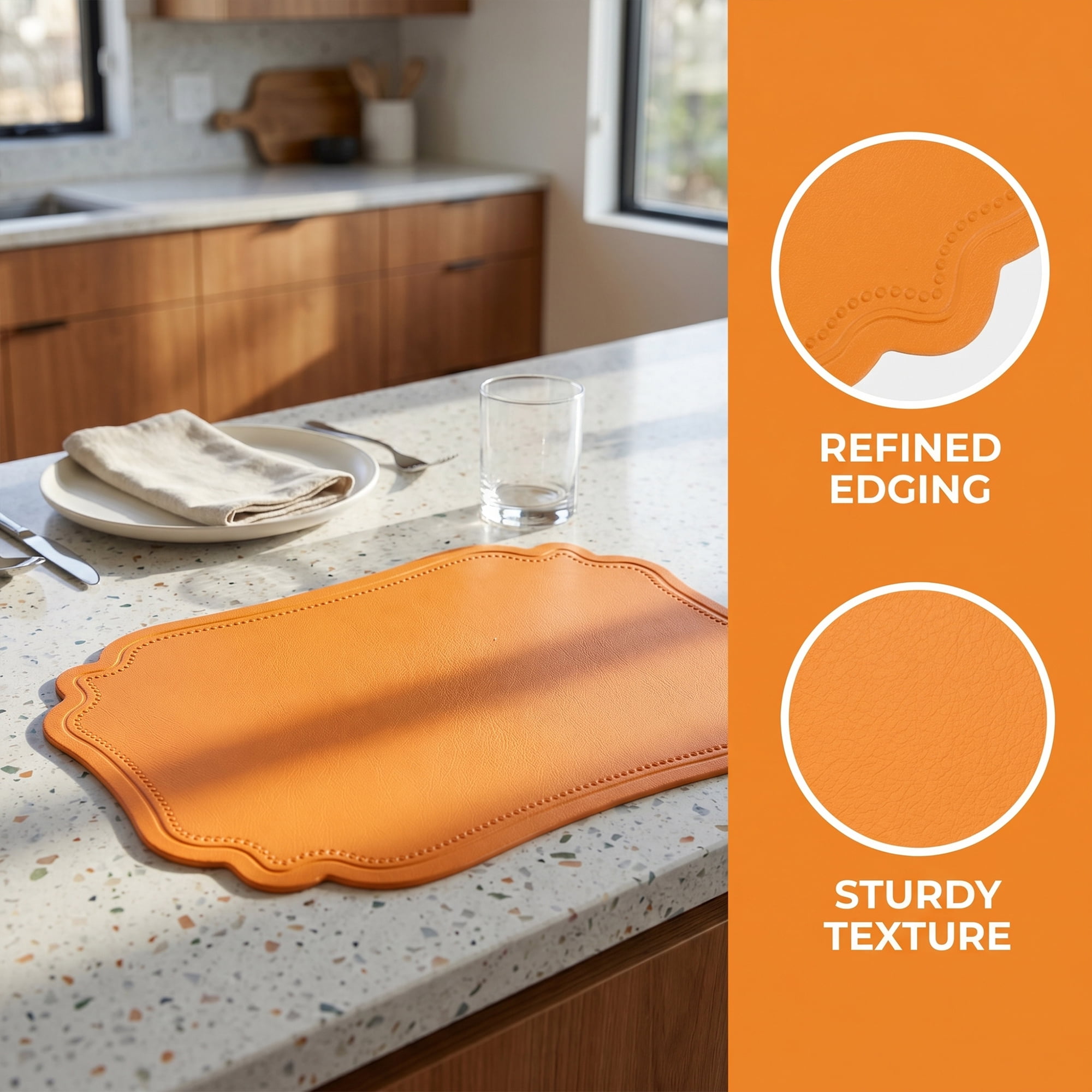 Unique Bargains Set of 6 Solid Placemats Leather Placemats for Kitchen Dining Orange