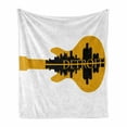 thumbnail image 1 of Detroit Soft Flannel Fleece Blanket, High Rise Buildings Silhouette Reflection Electric Guitar Instrument Music Theme, Cozy Plush for Indoor and Outdoor Use, 50" x 70", Yellow Black, by Ambesonne, 1 of 6