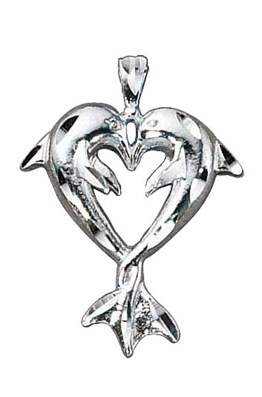 Sterling Silver Womens 1mm Box Chain Four Dolphins Heart Shaped Pendant Necklace