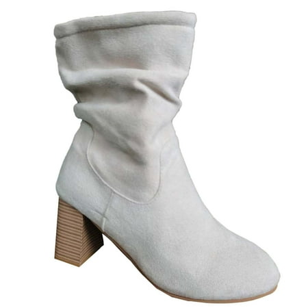 

Women s Middle Calf Boots Round-Toe Casual Fashion Winter Fall Flock Boots