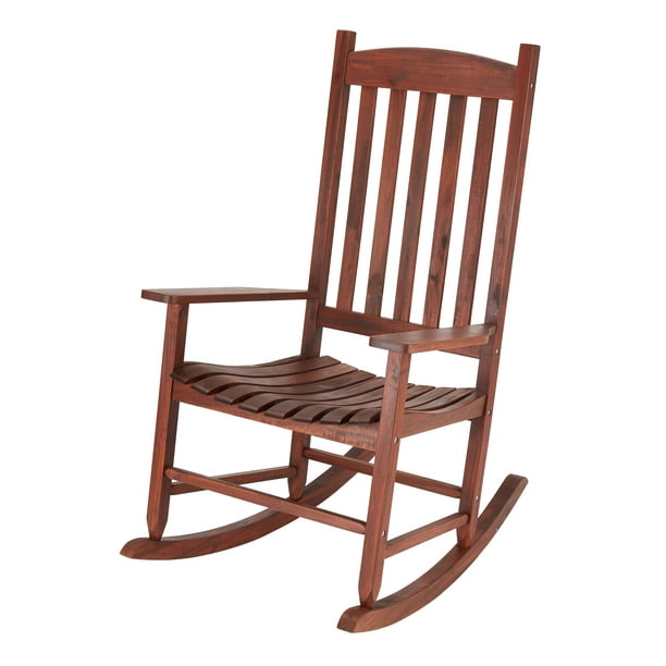 Mainstays Outdoor Wood Slat Rocking Chair, Dark Brown - Walmart.com