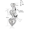 thumbnail image 4 of Triple Heart Dangle Belly Button Rings 14G Reverse Belly Navel Rings Dangly Cute Belly Piercing Jewelry Stainless Steel, 4 of 7