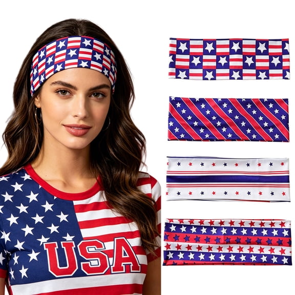 Miorin Under $5 American Flag Headband, 4th of July Wide Hairband, Sweat Wicking Sports Headband for Independence Day Holiday Accessories, Blue Heardband