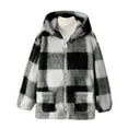 thumbnail image 5 of EnJoCho Girls Fleec𝖾 Sher𝗉a Jacket Full Zip Hooded Plaid Winter Fall Coat Warm Soft Cozy Lined Outerwear Pockets Cute Clothes Kids Girls Jacket Coat 8-14 Years, 5 of 9