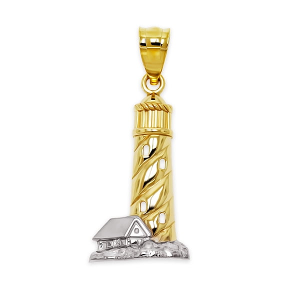 Gold Lighthouse Charm Pendant - 10 Karat Gold - Nautical Jewelry - Lighthouse Jewelry