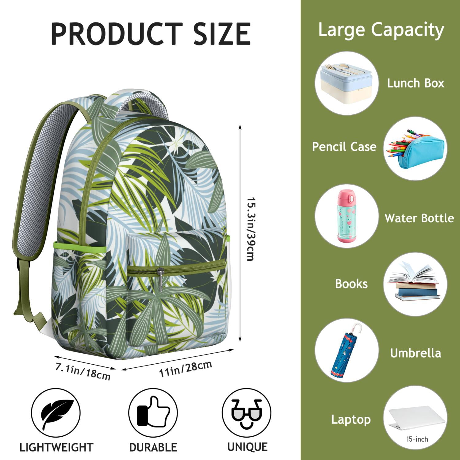 Hawaiian Themed Ergonomic School Backpack, Breathable Mesh Straps & Waterproof Exterior for All-Day Comfort