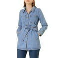 thumbnail image 5 of DARING DIVA Woman's Boyfriend Tie Waist Denim Jacket with Pockets S Dusty Blue, 5 of 7