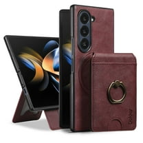 for Samsung Galaxy Z Fold 7 Case with Credit Card Holder, for Samsung Galaxy Z Fold 7 Phone PU Leather Case Wallet for Women Wallet Finger Ring Magnetic Detachable 2-in-1 for Men - Winered