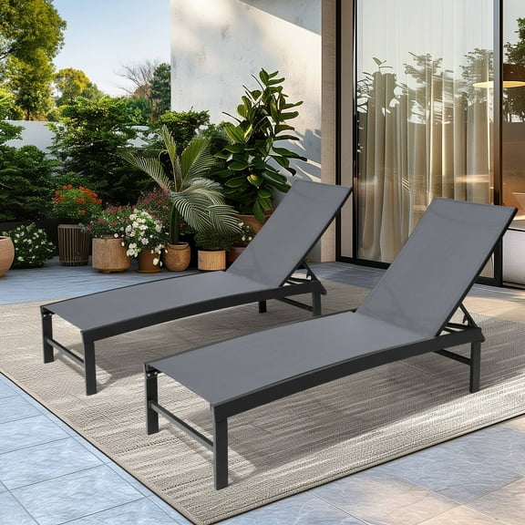 Pellebant  Outdoor Patio Adjustable Chaise Lounge Chairs Dark Grey - Set of 2