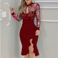 thumbnail image 2 of 2026 Lindreshi Plus Size Dresses for Women on Women Slit Ruffles Hem Floral Pattern Slimming Long Sleeve Lace Mesh Dress, 2 of 6