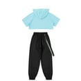 thumbnail image 4 of Hansber Kids Girls Hip Hop Clothes Crop Top with Harem Pants Set 2 Piece Workout Outfits Jazz Street Light Blue 6, 4 of 5