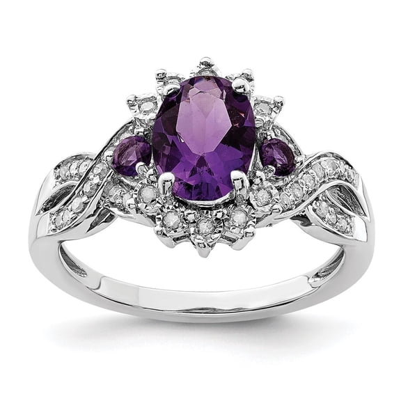 Diamond2Deal 925 Sterling Silver Amethyst and Diamond Engagement Ring Size 10 for Women