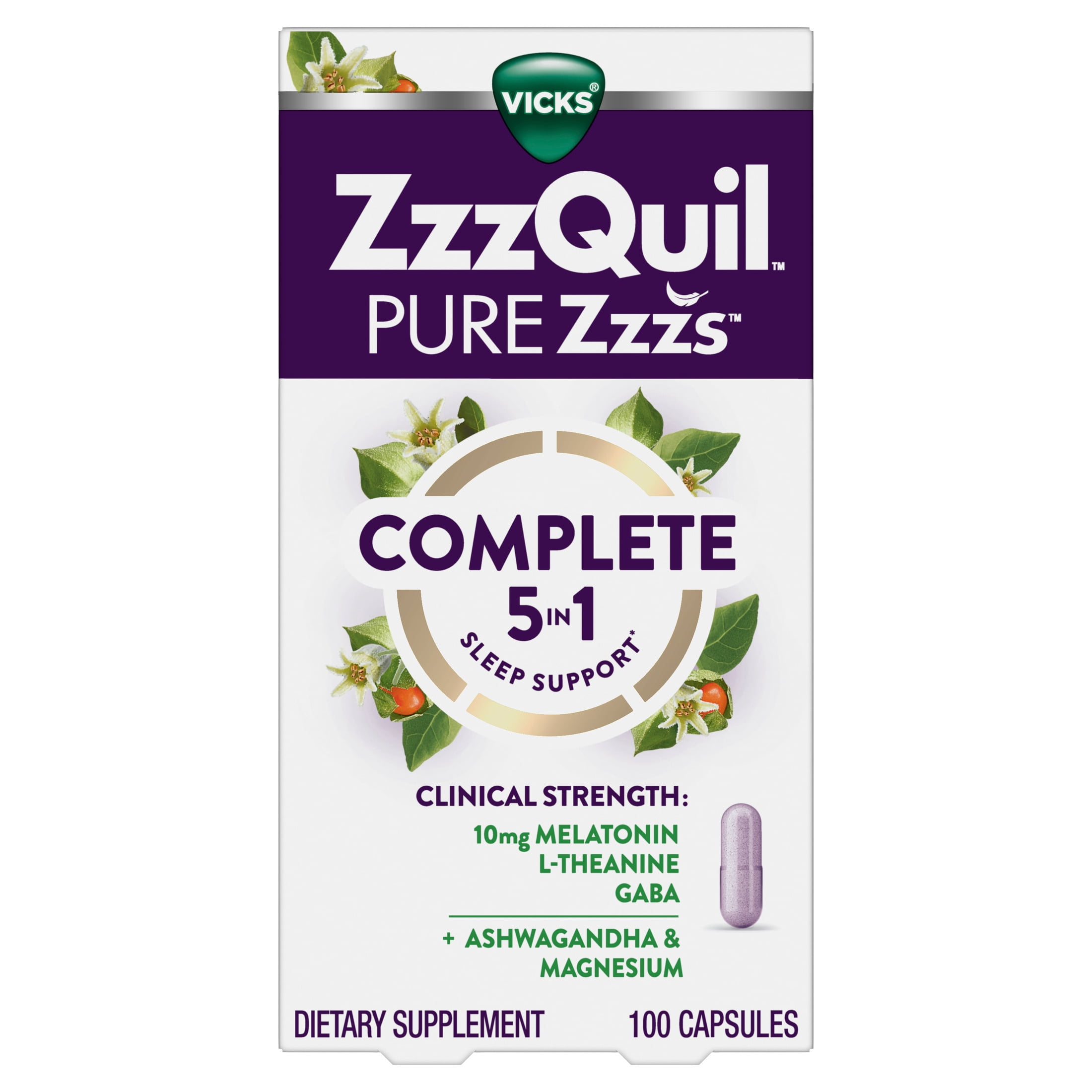 ZzzQuil PURE Zzzs Complete Sleep, Melatonin 10mg Sleep Aid, 100 Count