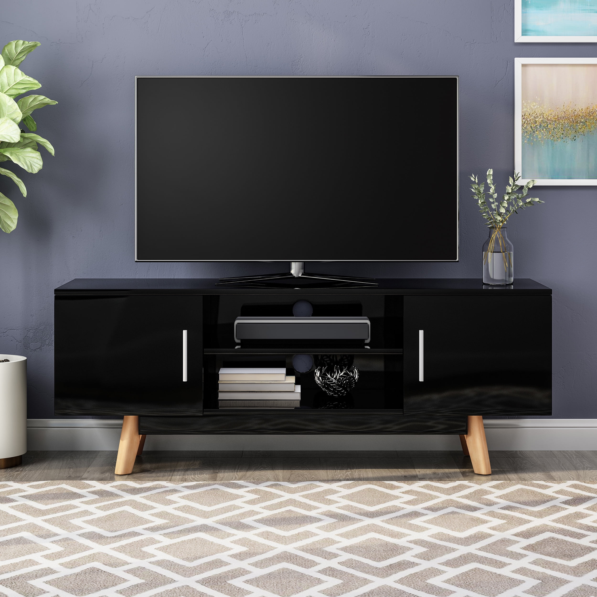 Noble House Quinton Modern Faux Wood TV Stand for TVs up to 50", Black