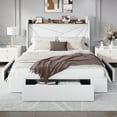 thumbnail image 3 of Amolife Full Size Storage Bed Frame with Charging Station & 3 Drawers, Velvet Platform Bed with Upholstered Wingback Headboard, White, 3 of 14