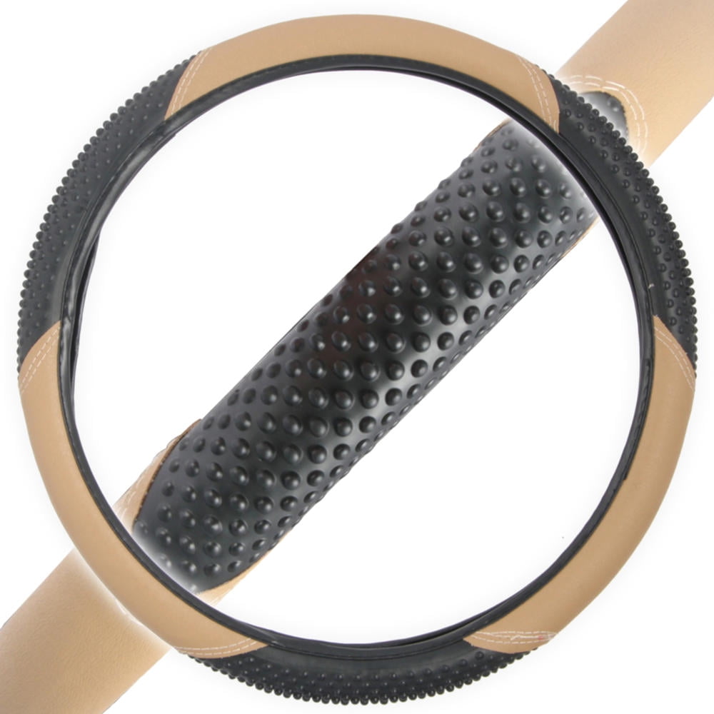 BDK Massage Grip Car Steering Wheel Cover for Car SUV VAN Two Tone Color, Odorless, Standard