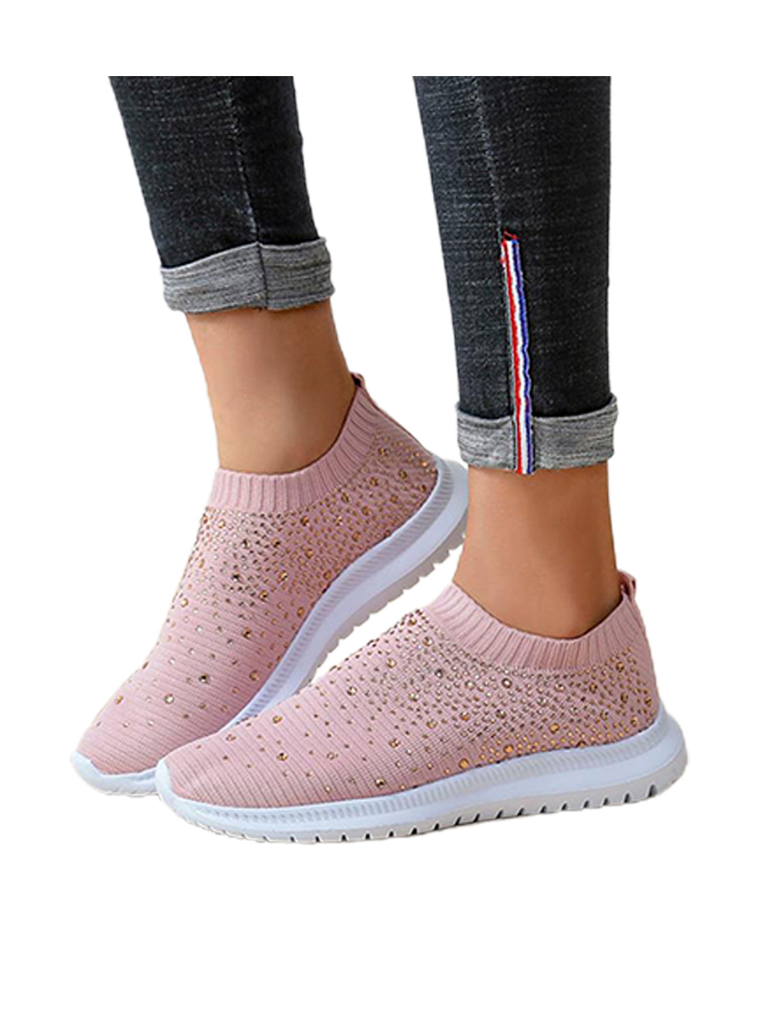 Nevera Sock Sneakers Shoes for Women Casual Fashion Bling Sequins Sneakers Cozy Slip On Flats Shoe Plus Size 