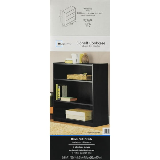 Mainstays 3 Shelf Standard Wood Bookcase Multiple Colors