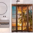 thumbnail image 3 of Beach Shower Curtain, Window View Sunset Shower Curtain for Bathroom Palm Tree Besides Ocean Waterproof Fabric Shower Curtain Set with Hooks, 72x96 Inch, 3 of 6