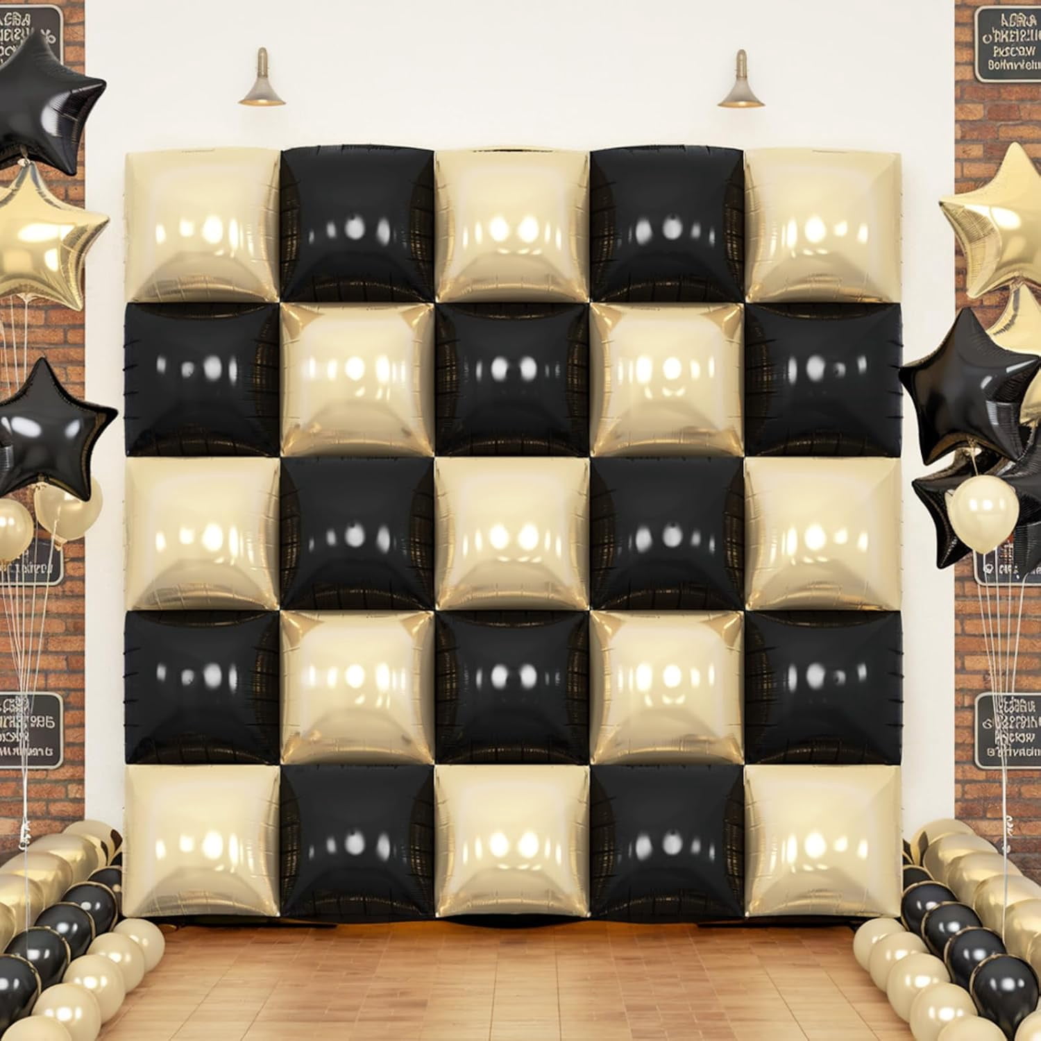 Black Gold Square Foil Balloon Wall,25Pcs Champagne Gold Double Sided Foil Balloons Backdrop Helium Tunnel Arch Garland Kit for New Year Eve Birthday Bridal Anniversary Graduations Party Decorations