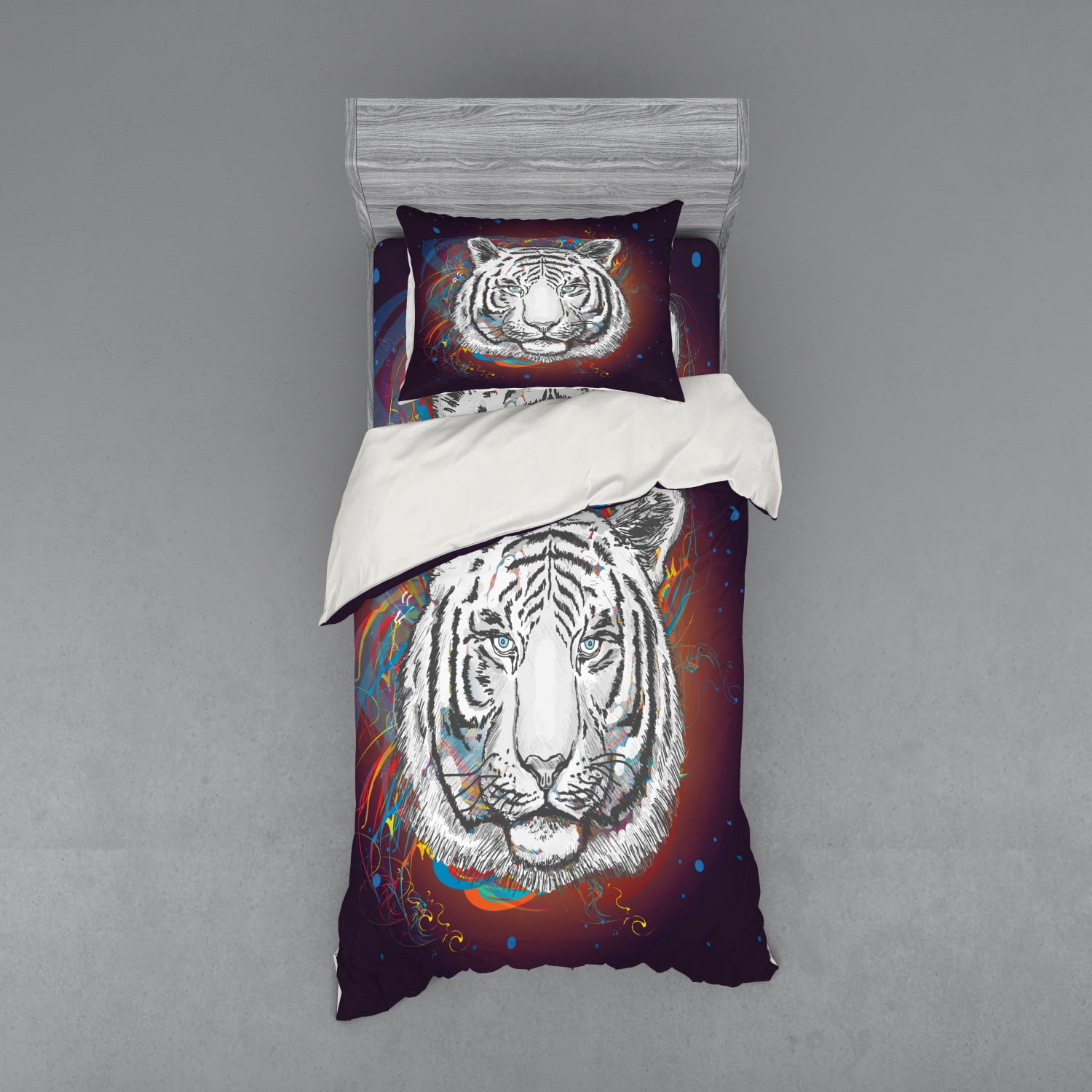 Ambesonne Animal Bedding Set 3 Pcs, Tiger from Outer Space, Twin XL, Brown White and Black
