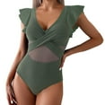 thumbnail image 2 of JIUWEN Women's One Piece Swimsuit Ruffle Cutout Bathing Suits Slimming Tummy Control V Neck Wrap Swimwear-Army Green-L,One Piece Swimsuit Women,Ruffle Swimsuits for Women,Tummy Control Swimsuit, 2 of 9