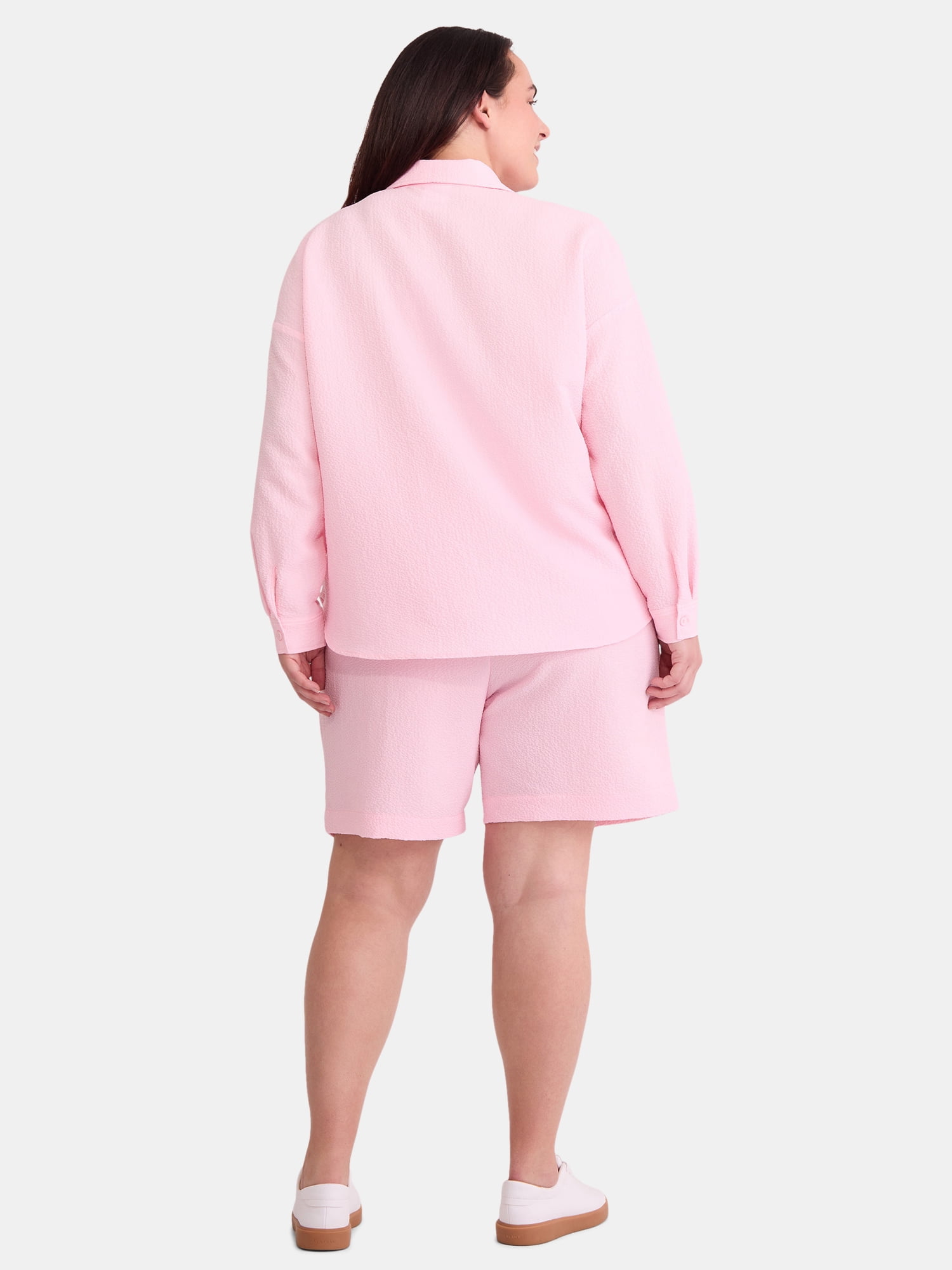 Just My Size Women's Plus Size Gauze Button Front Shirt and Pull On Shorts Set, 2-Piece, Sizes 0X-4X