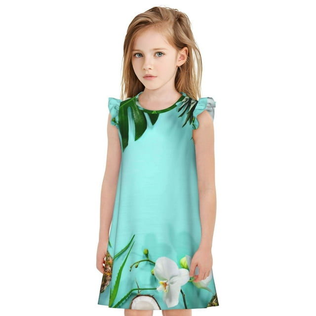 Balery Tropical Pineapple Camisón de princesa para niñas, pijama de algodón con mangas abullonadas, suave y bonito.-XX-Large