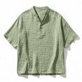 thumbnail image 5 of OGLCCG Men's Half Button Henley Shirts Cotton Linen Short Sleeve Casual Shirt Summer V Neck Vacation Beach Tops,XL,Green, 5 of 5
