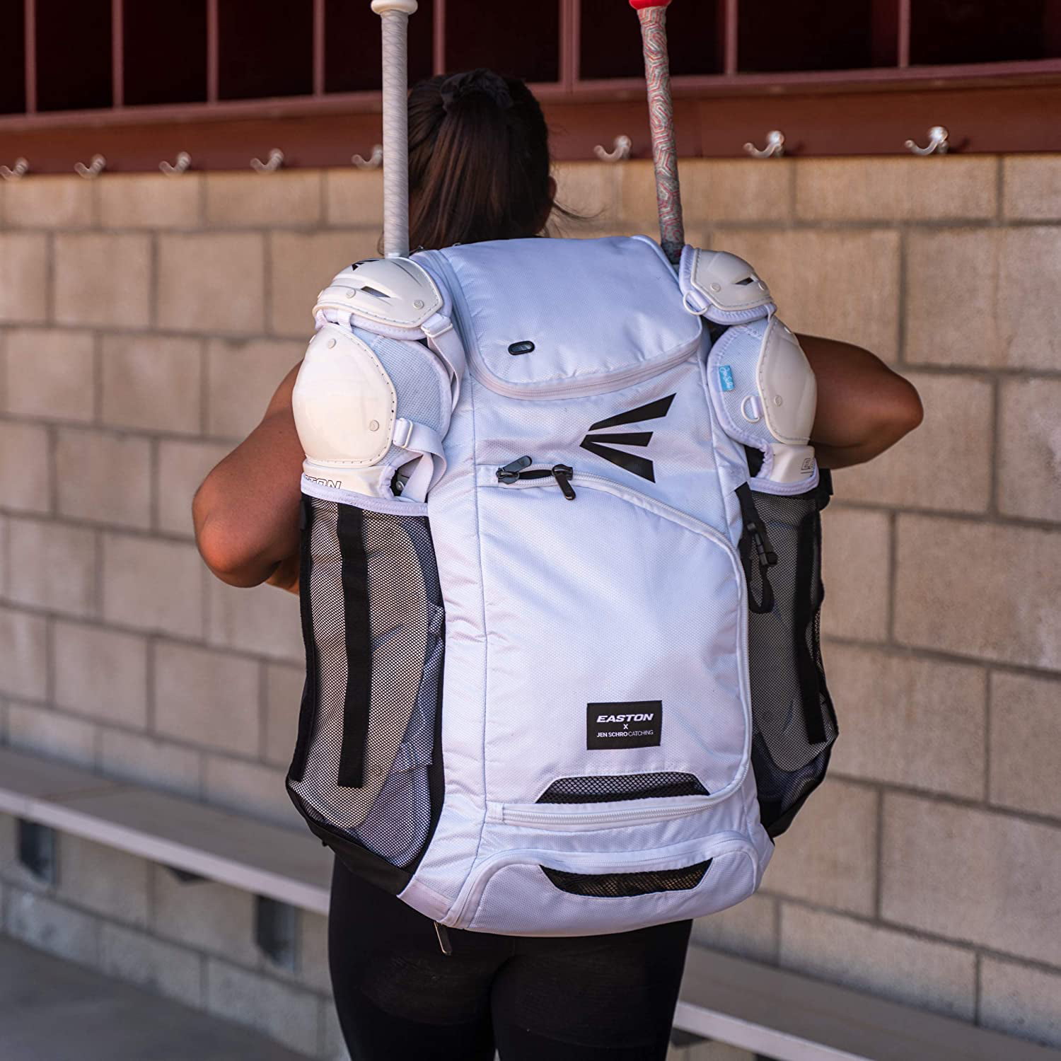 EASTON JEN SCHRO Edition Softball Catchers Bat and Equipment Backpack | |  White | Female Inspiration Lining | Vented Main Gear Compartment | Bats 