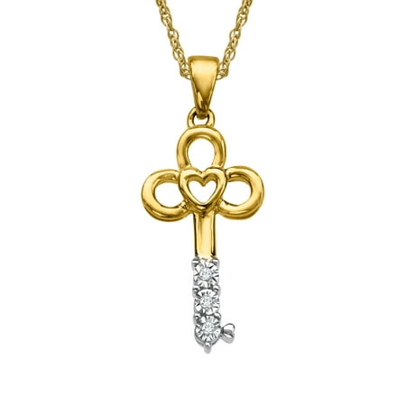 Heart Key Pendant Necklace with Diamonds in 10kt Gold