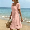 thumbnail image 7 of Josdec Women's Square Neck Short Sleeve Babydoll Midi Dresses Eyelet Hollow Hem Solid Color 100% Cotton Casual Dress for Daily Wear in Spring Summer S-3XL, 7 of 7