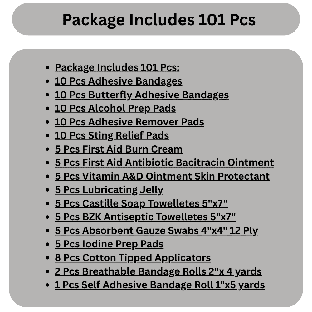 First Aid Variety Kit Sponge Gauze Ointment Sterile Bandages First Response Kit Essentials - 101 Pcs